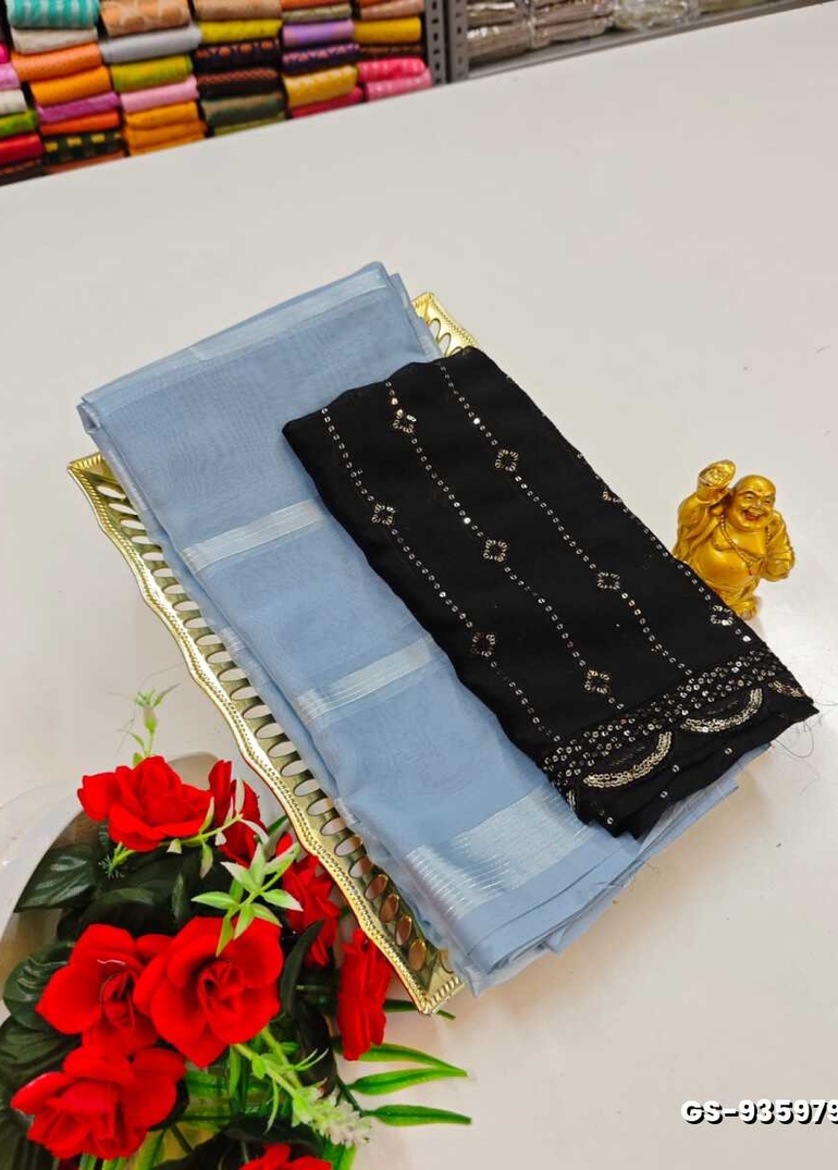 GEORGETTE FANCY SOFT SILK SAREES WITH BLOUSE MODERN FANCY ITEM SAREES - SLATE COLOUR (1)