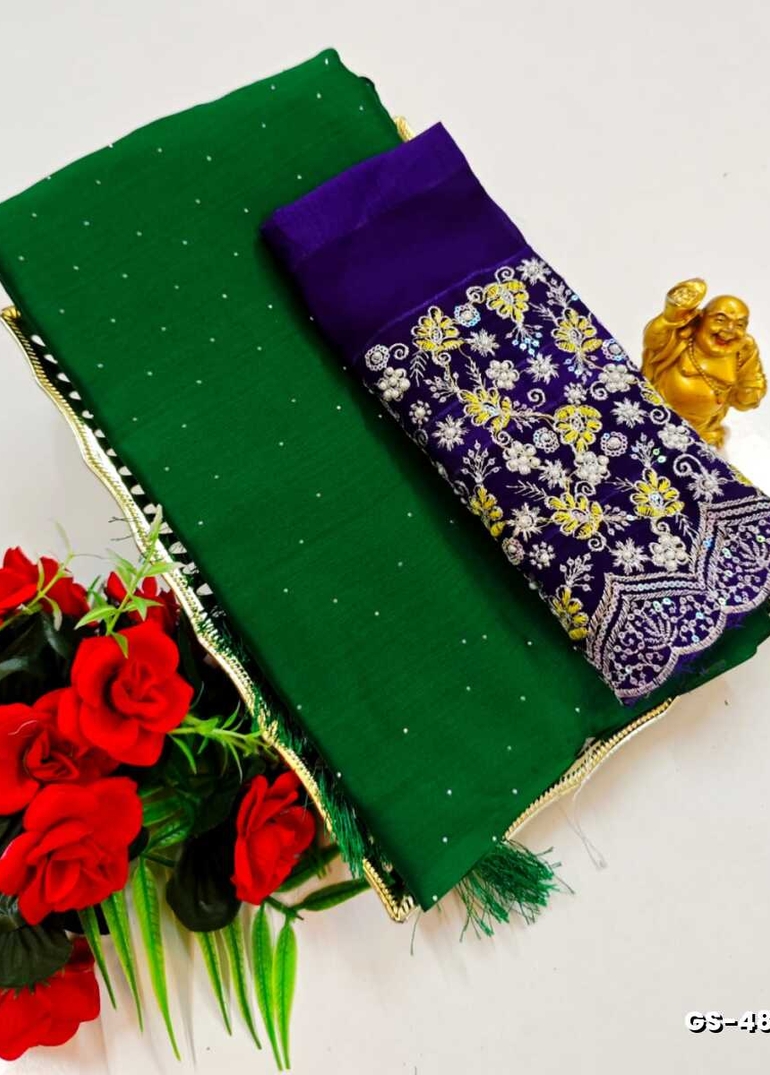 GEORGETTE FANCY SOFT SILK SAREES WITH BLOUSE MODERN FANCY ITEM SAREES - DARK GREEN (7)