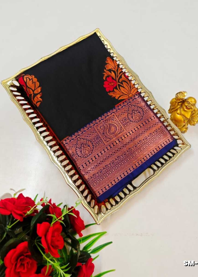 A modern take on the multi-colored nature of the meena zari work sarees - BLACK (1)