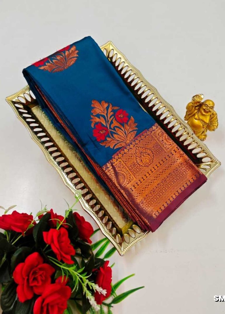 A modern take on the multi-colored nature of the meena zari work sarees - BULE