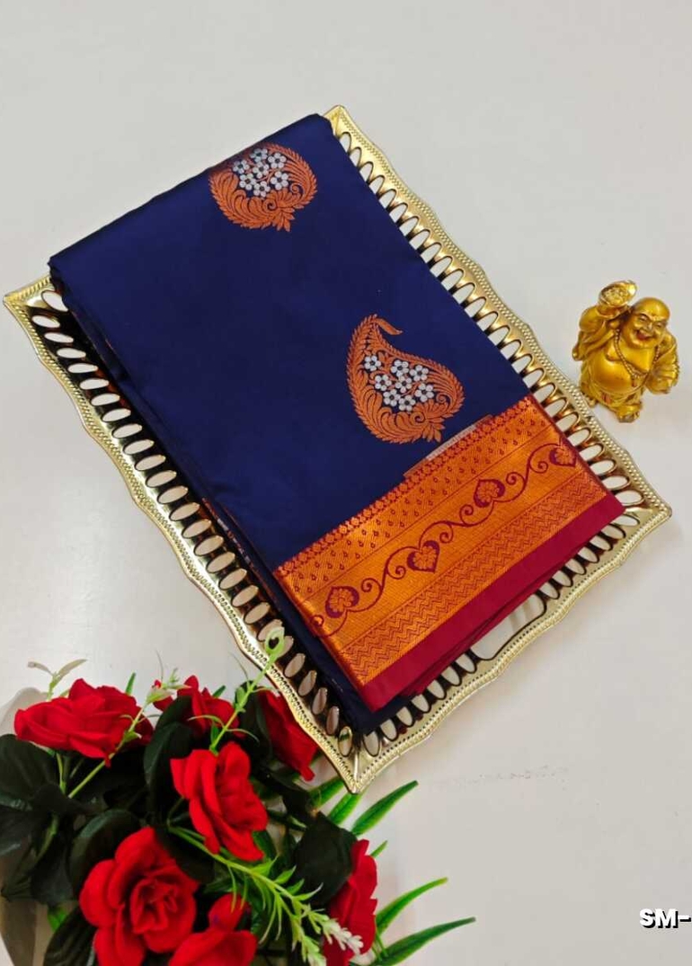 A modern take on the multi-colored nature of the meena zari work sarees - R BLUE