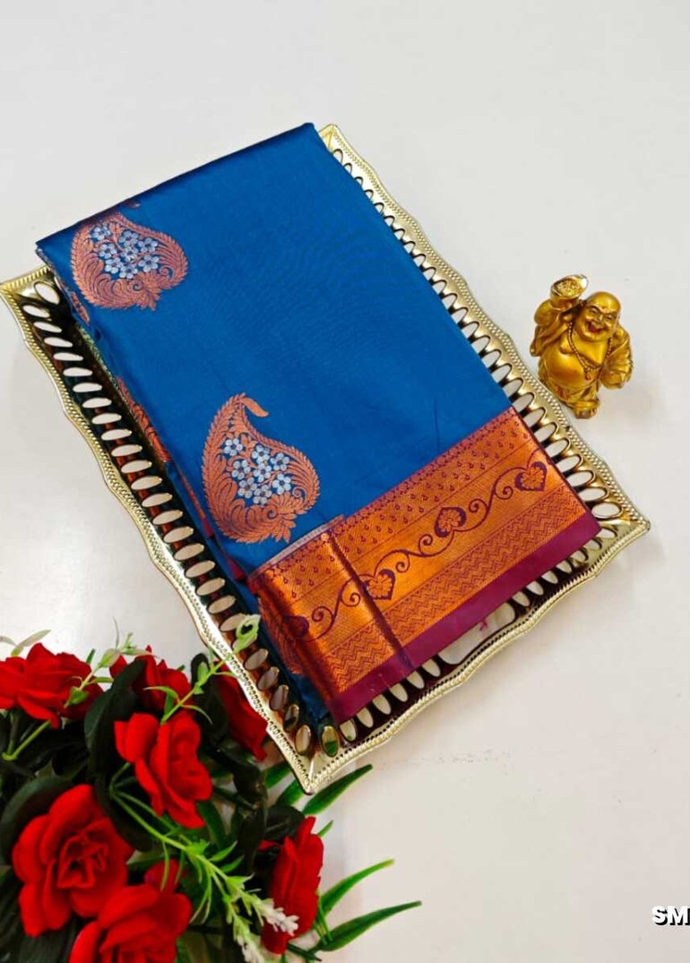 A modern take on the multi-colored nature of the meena zari work sarees - BLUE SHADE