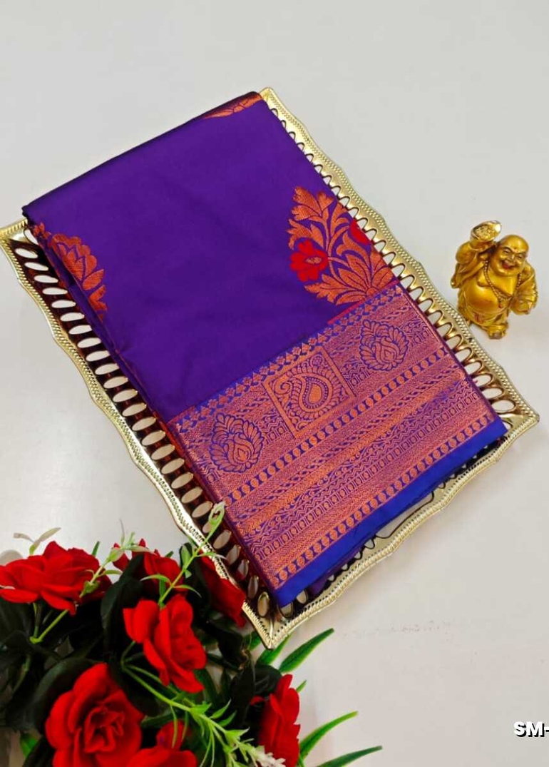 A modern take on the multi-colored nature of the meena zari work sarees - BRINJAL COLOUR