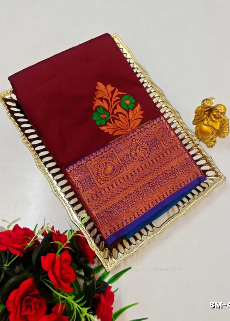 A modern take on the multi-colored nature of the meena zari work sarees - MAROON COLOR