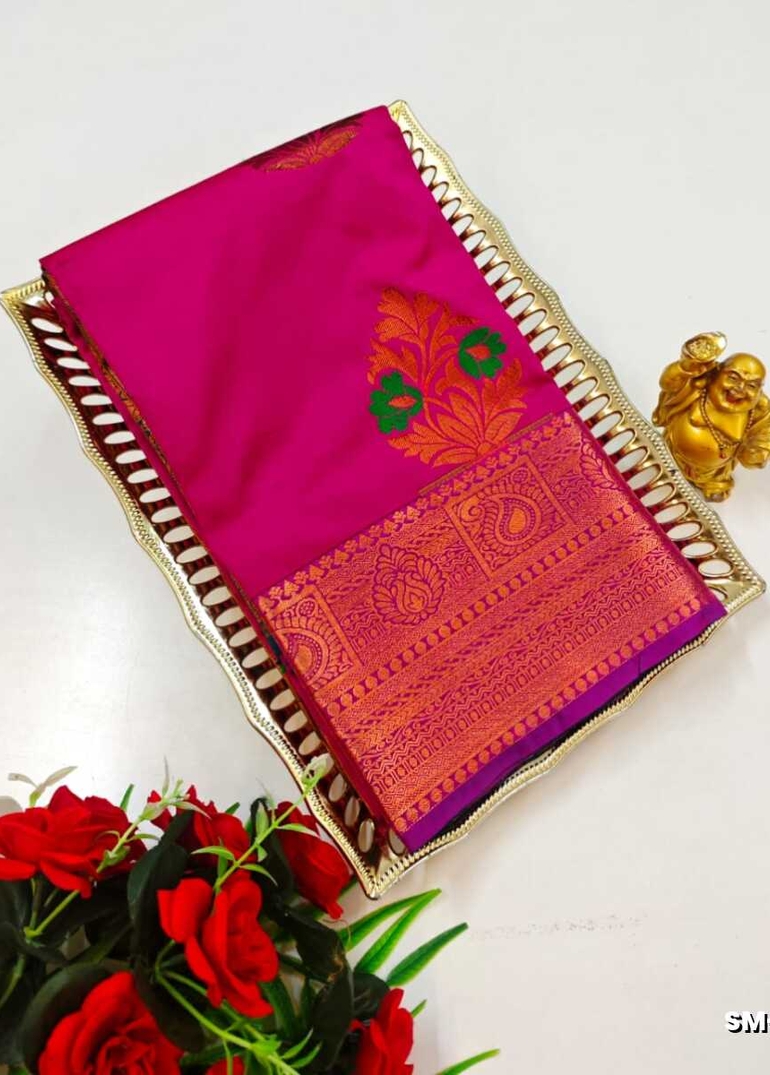 A modern take on the multi-colored nature of the meena zari work sarees - DARK PINK