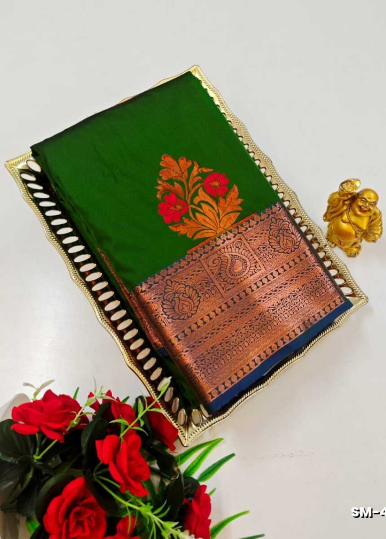 A modern take on the multi-colored nature of the meena zari work sarees - MEHENDHI GREEN