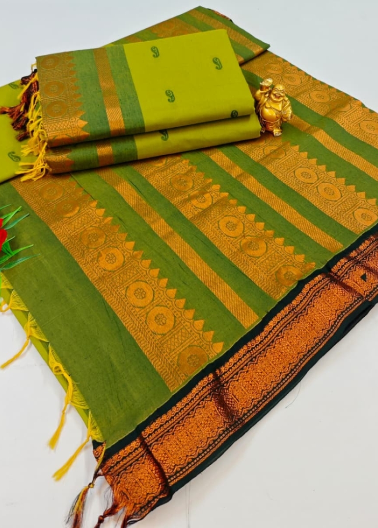 TRENDING KALIYANI COTTON SAREES FESTIVAL WEAR - OLIVE GREEN
