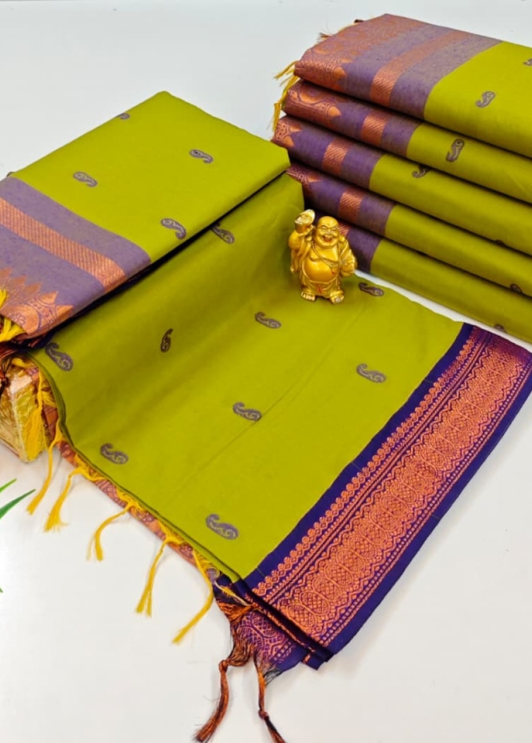 TRENDING KALIYANI COTTON SAREES FESTIVAL WEAR - MEHENDHI GREEN