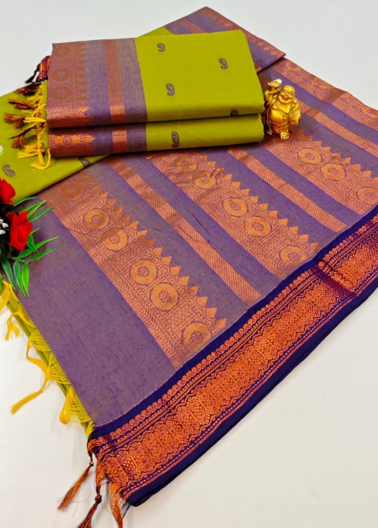 TRENDING KALIYANI COTTON SAREES FESTIVAL WEAR - MEHENDHI GREEN