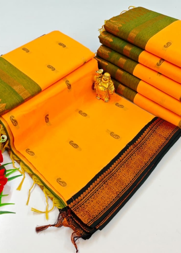 TRENDING KALIYANI COTTON SAREES FESTIVAL WEAR - YELLOW COLOR