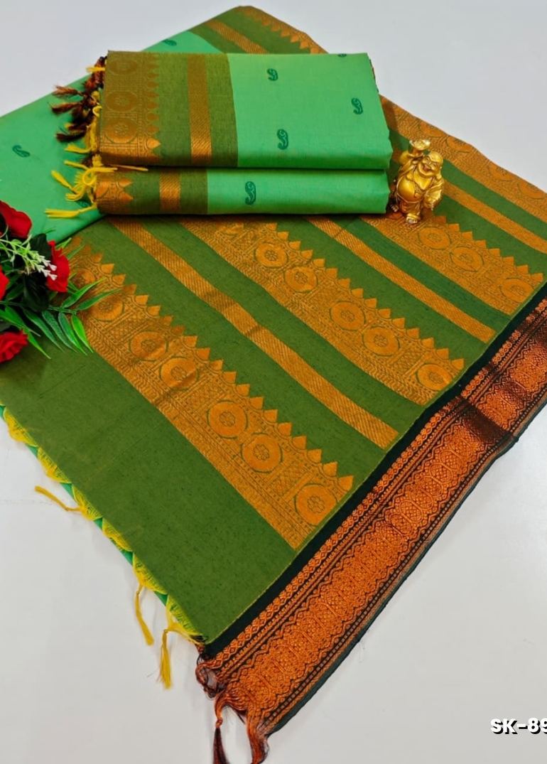 TRENDING KALIYANI COTTON SAREES FESTIVAL WEAR - EMERALD COLOUR