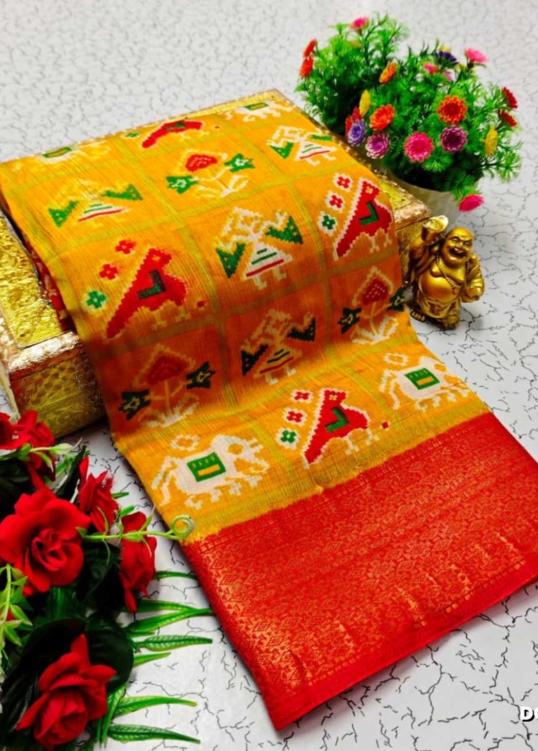 Dailywear cotton sarees premium look lightweight comfortable wear - YELLOW COLOR