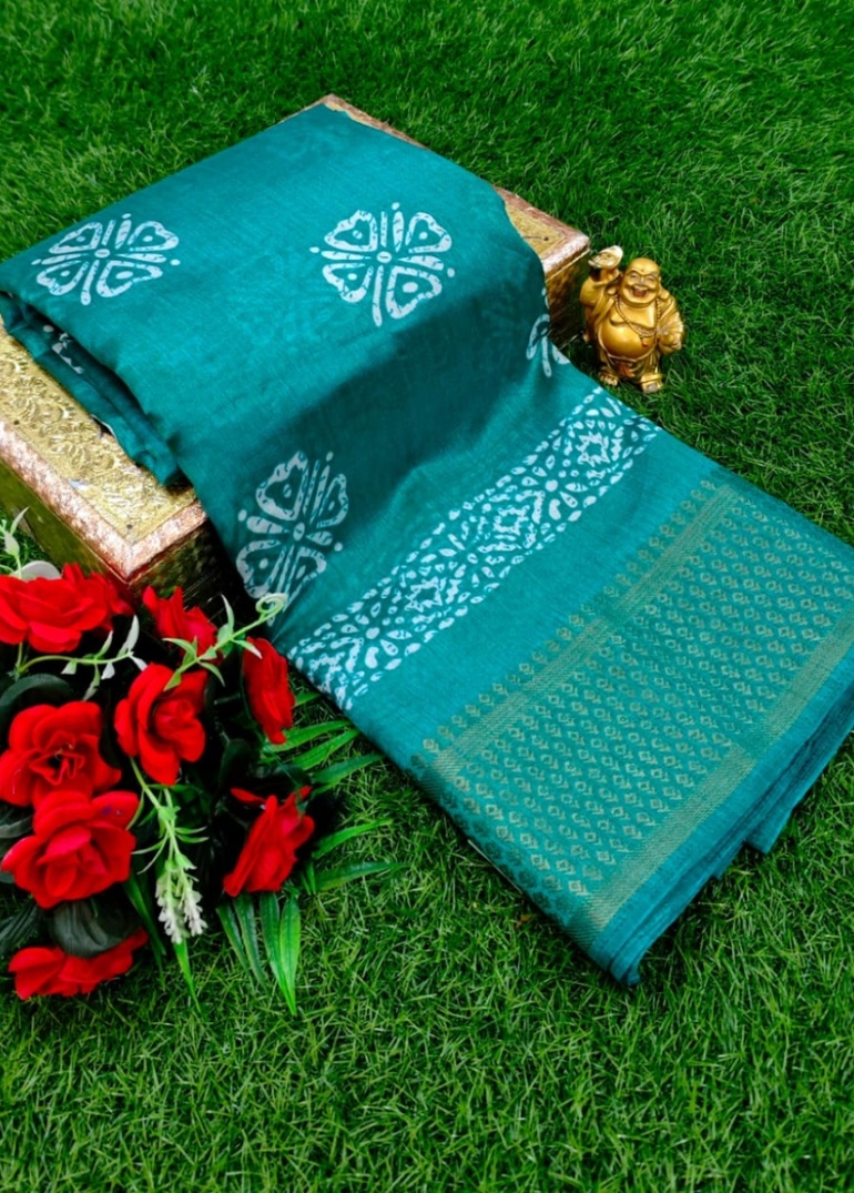 Dailywear cotton sarees premium look lightweight comfortable wear - PEACOCK GREEN