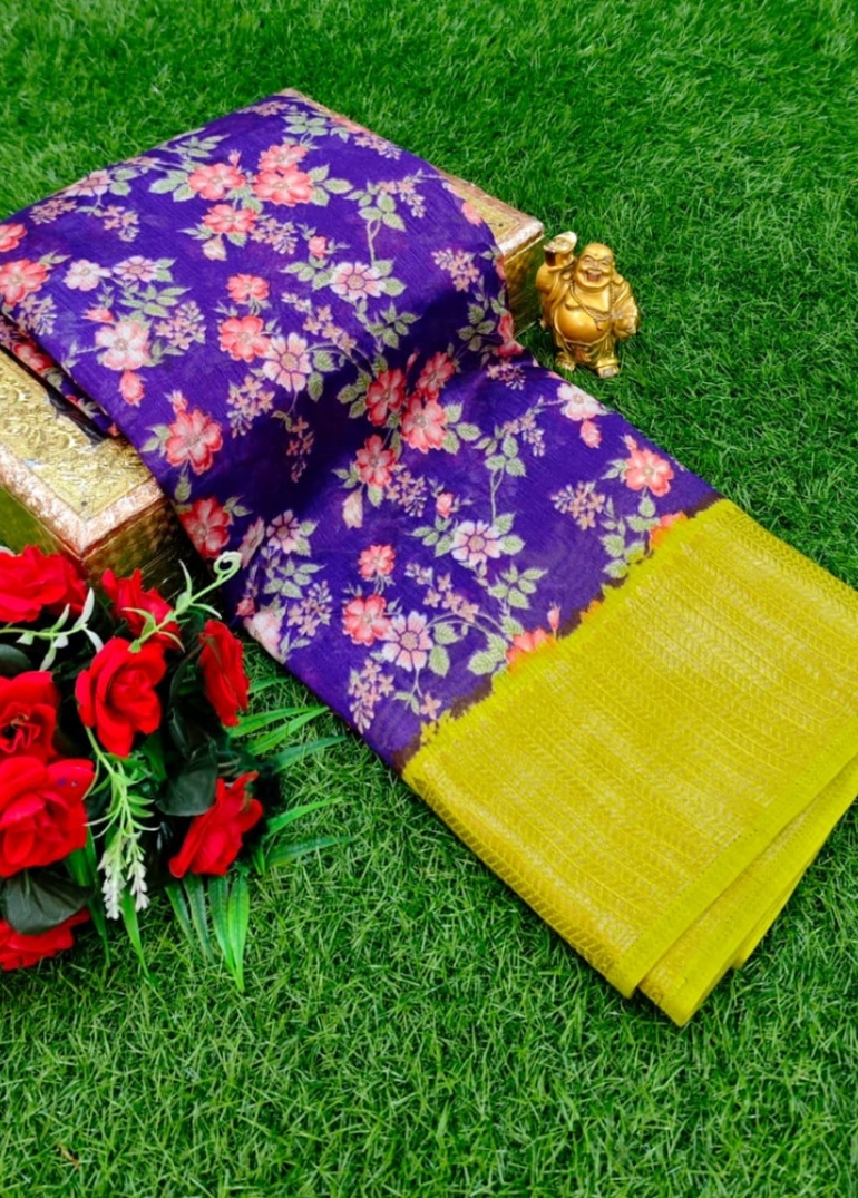 Dailywear cotton sarees premium look lightweight comfortable wear - BRINJAL COLOUR