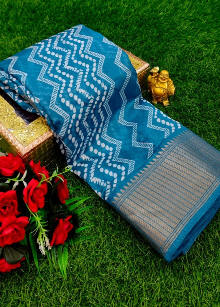 Dailywear cotton sarees premium look lightweight comfortable wear - BLUE COLOUR