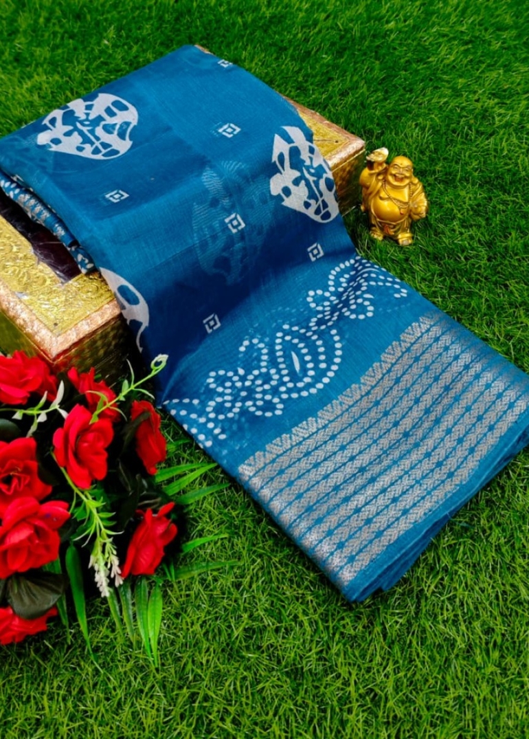 Dailywear cotton sarees premium look lightweight comfortable wear - BLUE SHADE