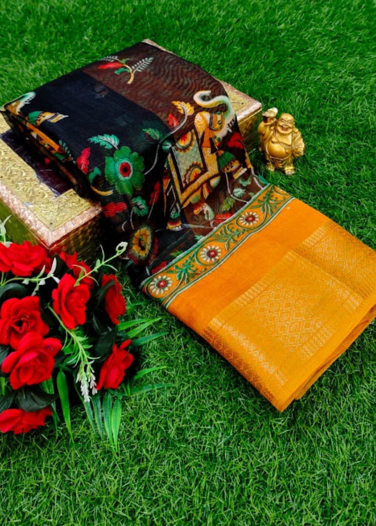 Dailywear cotton sarees premium look lightweight comfortable wear - BLACK