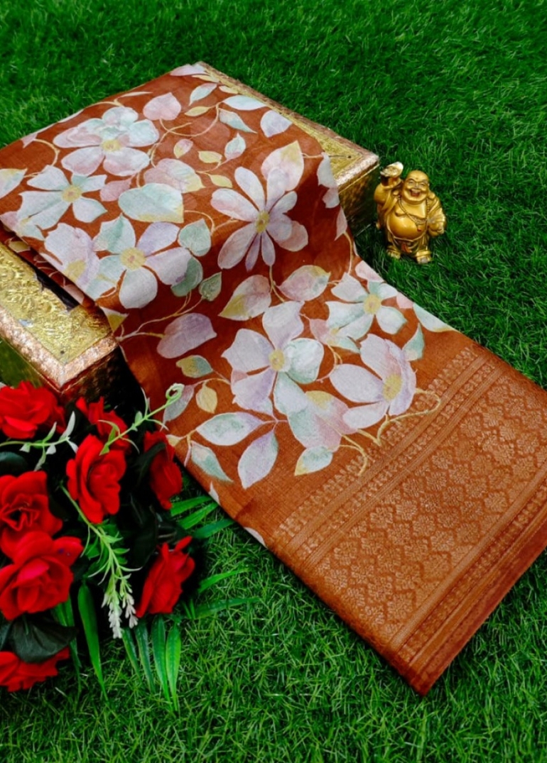 Dailywear cotton sarees premium look lightweight comfortable wear - BRONCE COLOUR