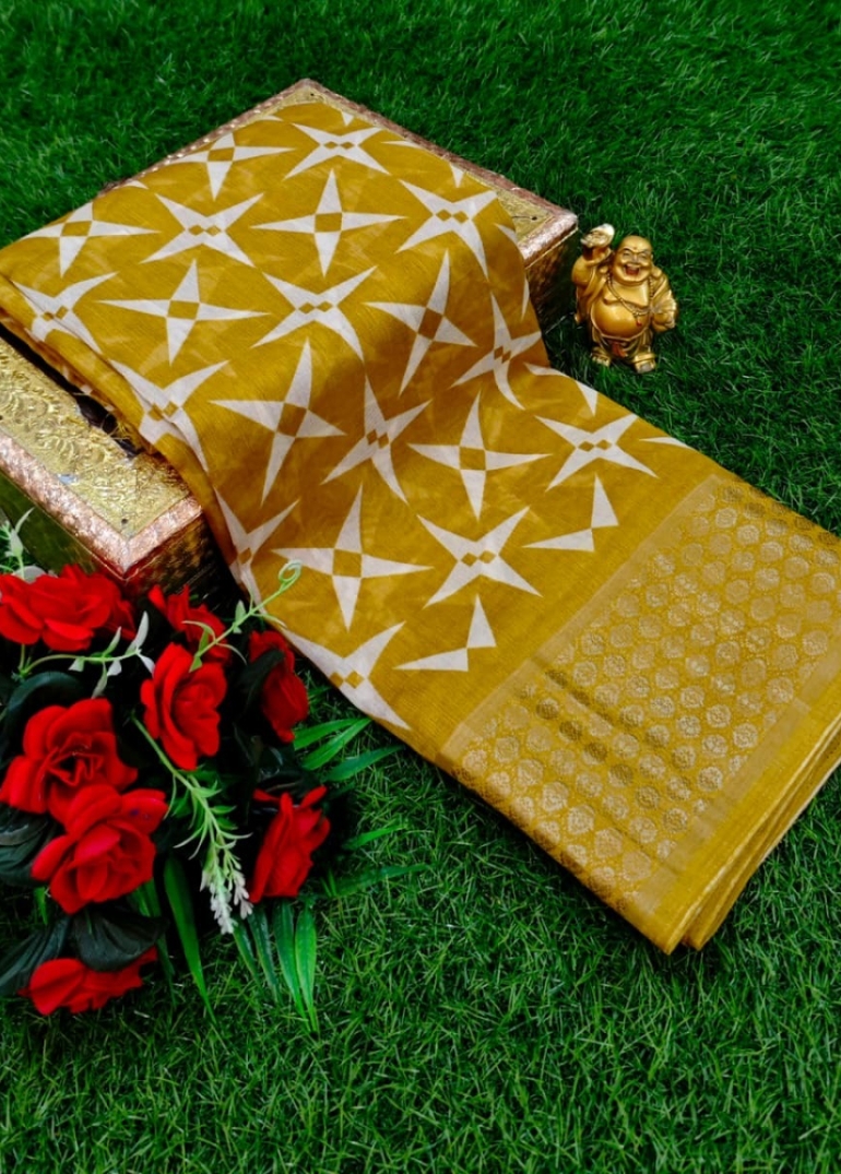 Dailywear cotton sarees premium look lightweight comfortable wear - DARK GOLD