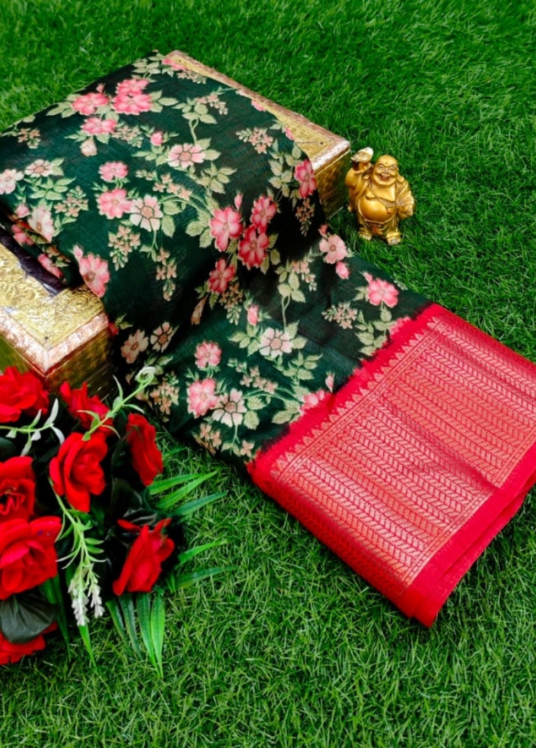 Dailywear cotton sarees premium look lightweight comfortable wear - DARK GREEN