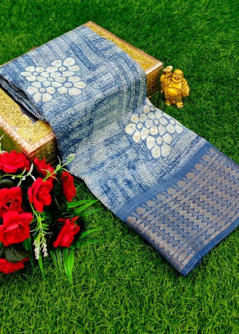 Dailywear cotton sarees premium look lightweight comfortable wear - LIGHT BLUE N