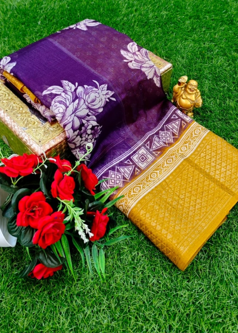 Dailywear cotton sarees premium look lightweight comfortable wear - INDIGO COLOUR