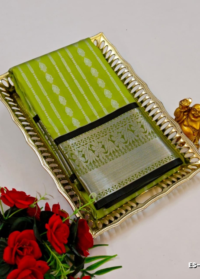 Bridal silk gold silvar and copper zari weave and wedding art silk sarees - FLORAISON GREEN (14)