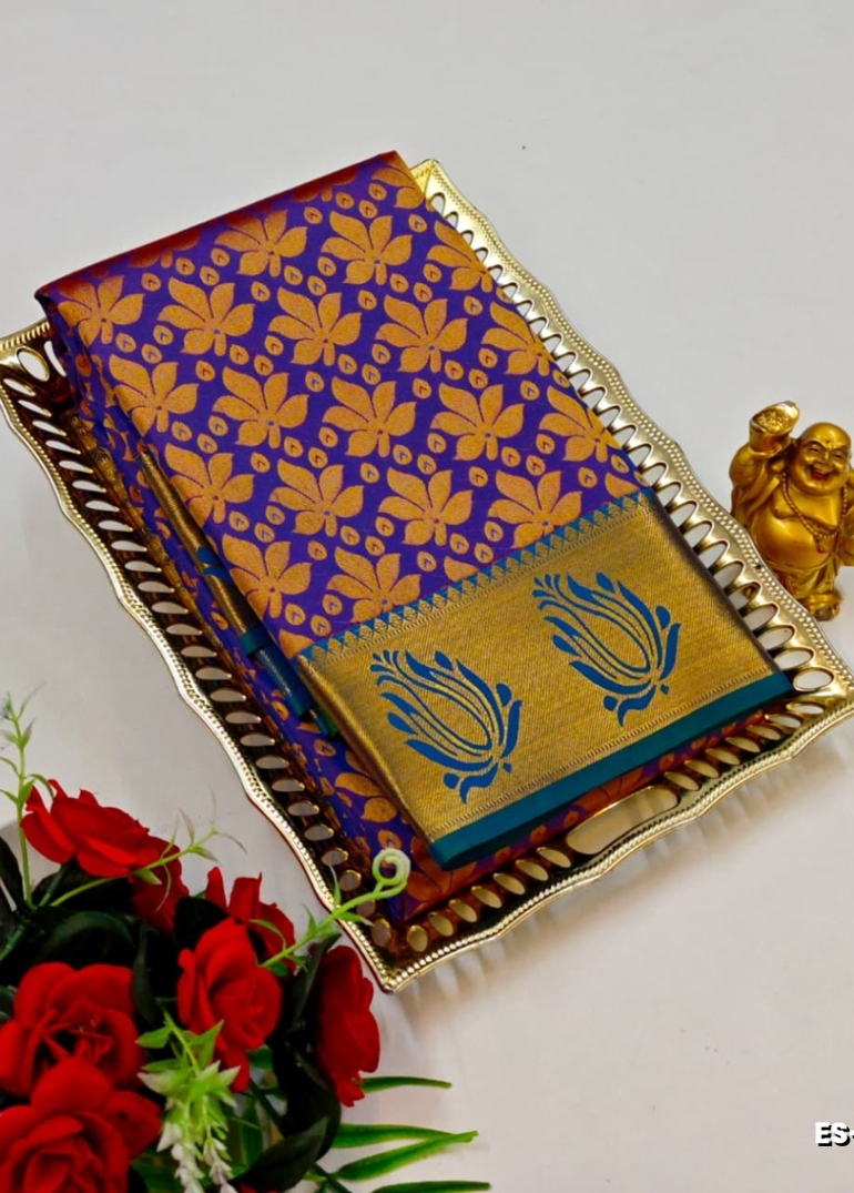 Bridal silk gold silvar and copper zari weave and wedding art silk sarees - NORMAL  BLUE (6)