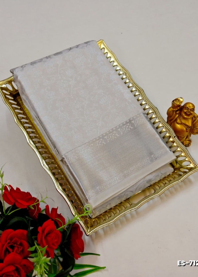 Bridal silk gold silvar and copper zari weave and wedding art silk sarees - WHITE (4)