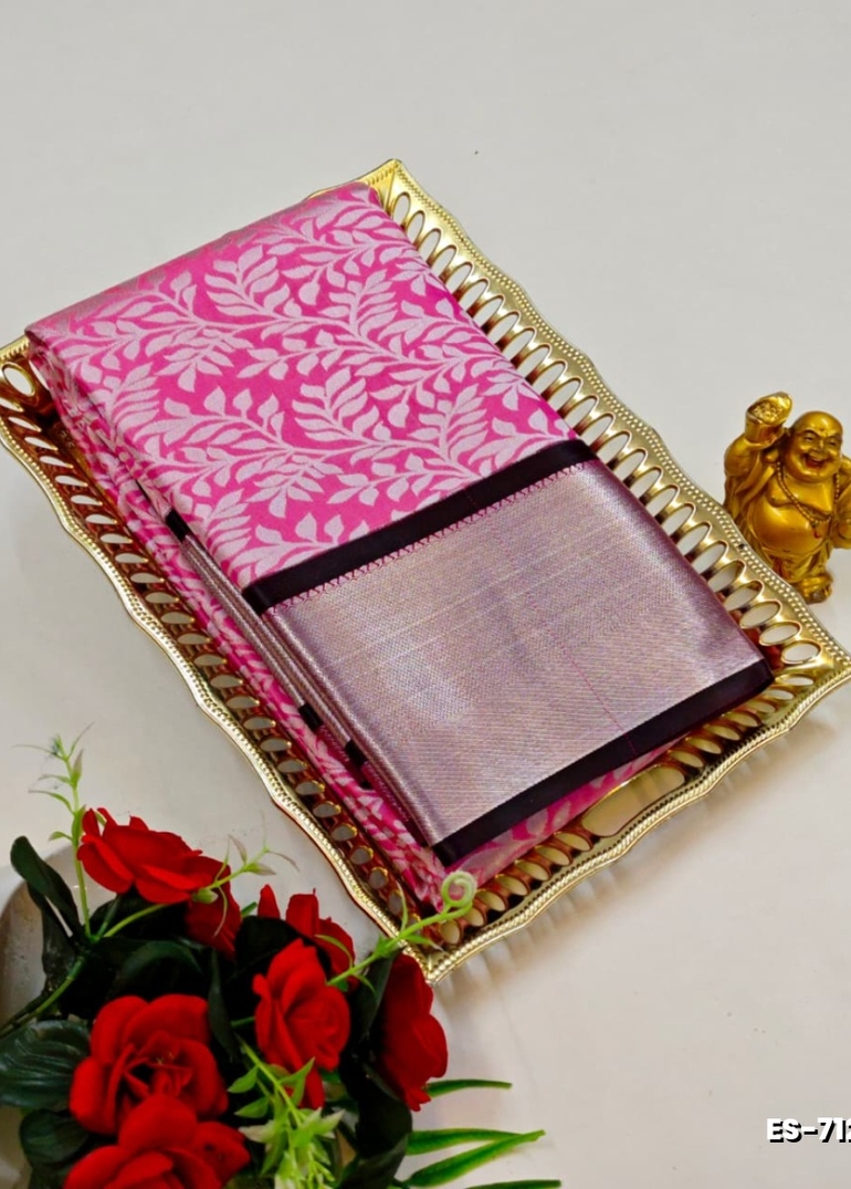 Bridal silk gold silvar and copper zari weave and wedding art silk sarees - DARK PINK (13)