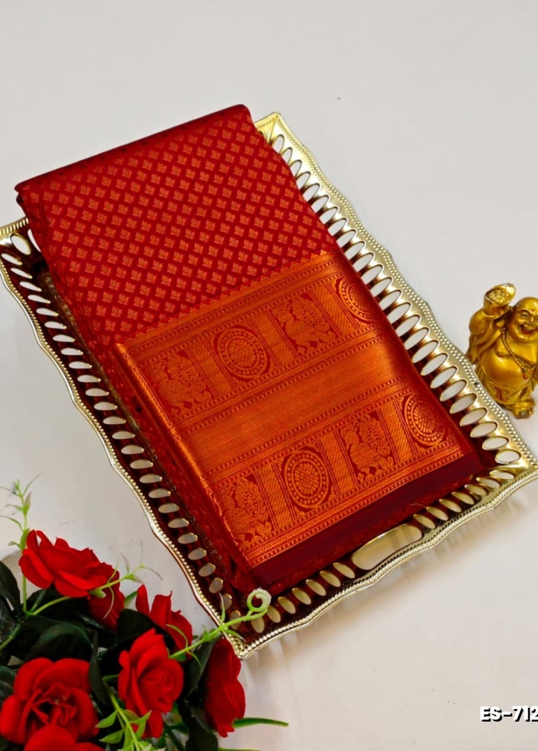 Bridal silk gold silvar and copper zari weave and wedding art silk sarees - MERUN (6)