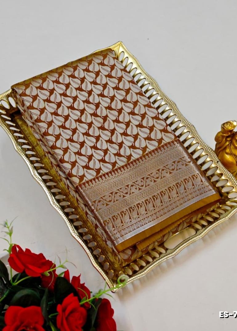 Bridal silk gold silvar and copper zari weave and wedding art silk sarees - BRONCE COLOUR (1)
