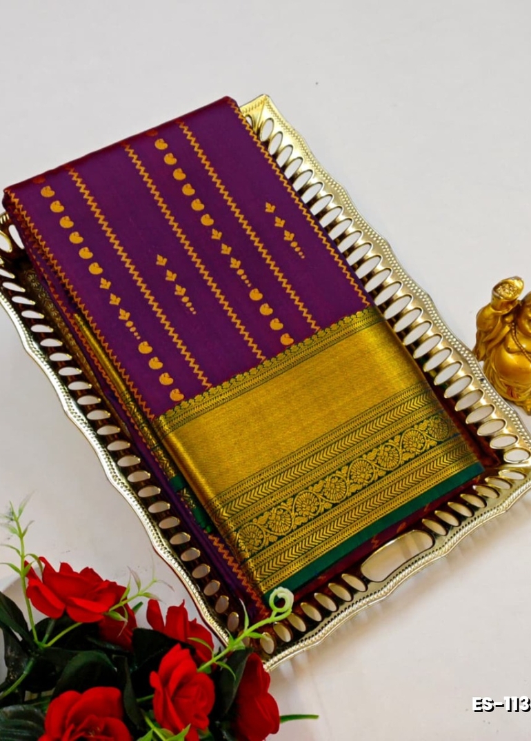 BRIDAL SILK GOLD SILVAR AND COPPER ZARI WEAVE AND WEDDING ART SILK SAREES - INDIGO COLOUR (1)