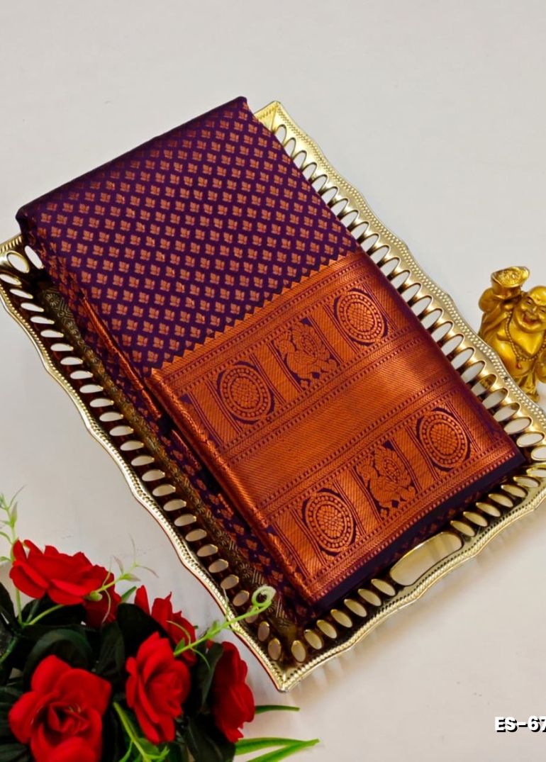 BRIDAL SILK GOLD SILVAR AND COPPER ZARI WEAVE AND WEDDING ART SILK SAREES - WINE COLOUR (2)