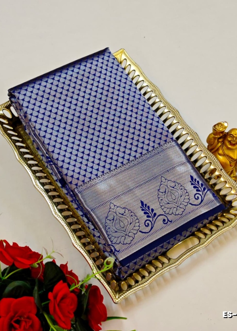 BRIDAL SILK GOLD SILVAR AND COPPER ZARI WEAVE AND WEDDING ART SILK SAREES - ROYAL BLUE (5)