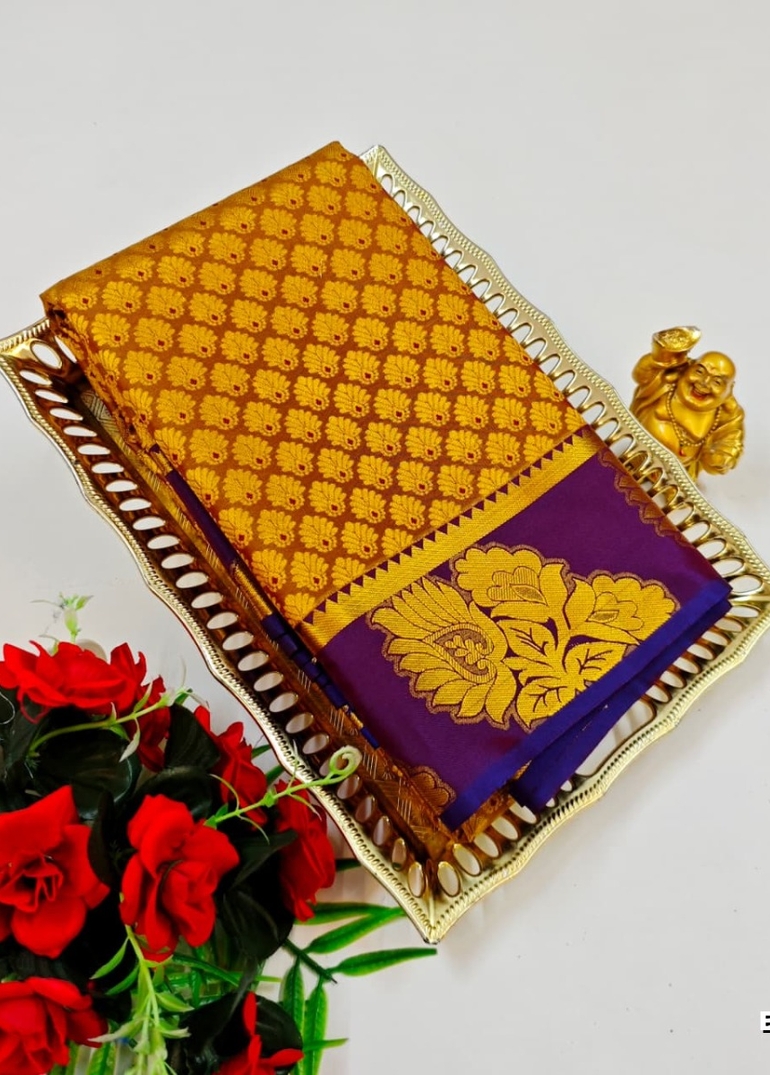 BRIDAL SILK GOLD SILVAR AND COPPER ZARI WEAVE AND WEDDING ART SILK SAREES - BRONCE COLOUR (2)