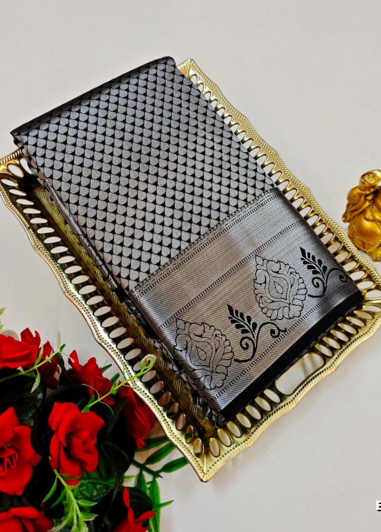 BRIDAL SILK GOLD SILVAR AND COPPER ZARI WEAVE AND WEDDING ART SILK SAREES - BLACK (3)