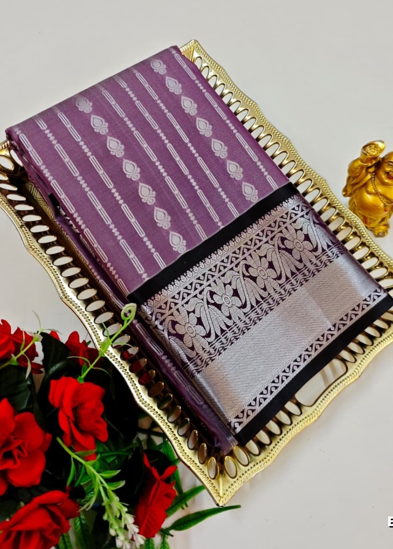 BRIDAL SILK GOLD SILVAR AND COPPER ZARI WEAVE AND WEDDING ART SILK SAREES - PURPLE (2)