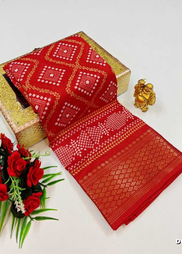Dailywear cotton sarees premium look lightweight comfortable wear - RED