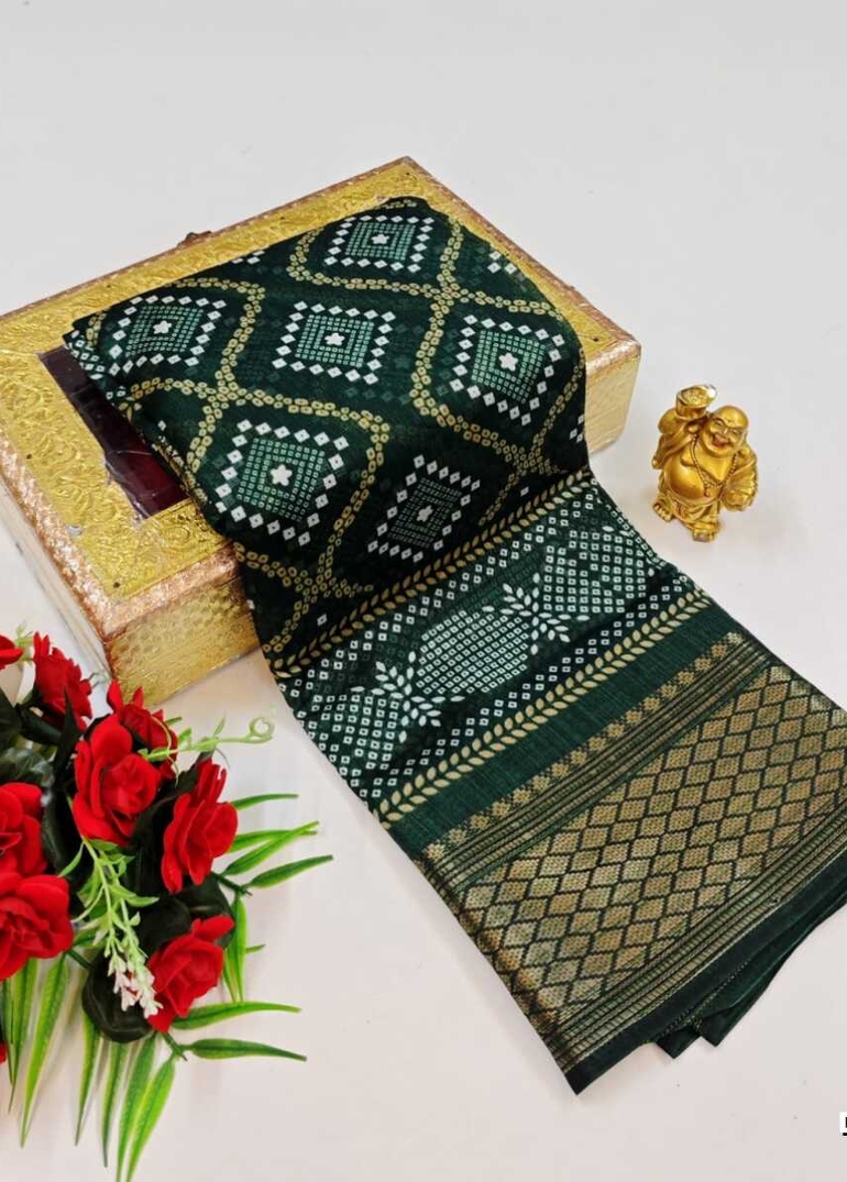 Dailywear cotton sarees premium look lightweight comfortable wear - BOTTLE GREEN (1)