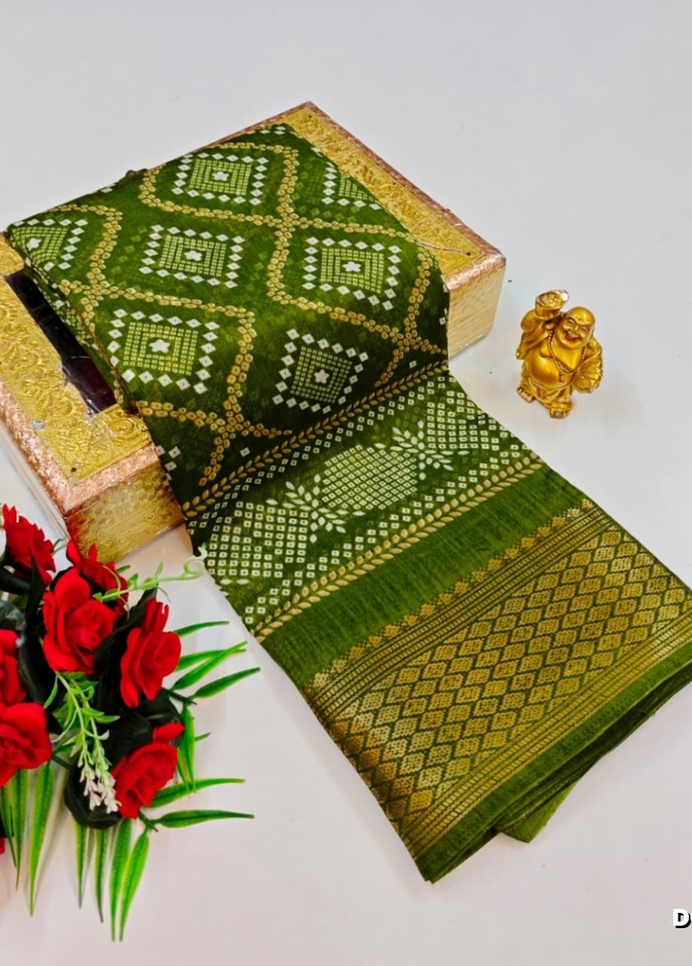 Dailywear cotton sarees premium look lightweight comfortable wear - MEHENDHI GREEN (2)