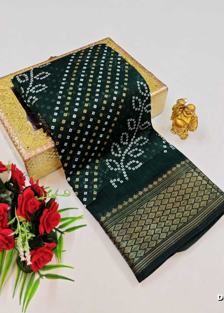 Dailywear cotton sarees premium look lightweight comfortable wear - BOTTLE GREEN (2)