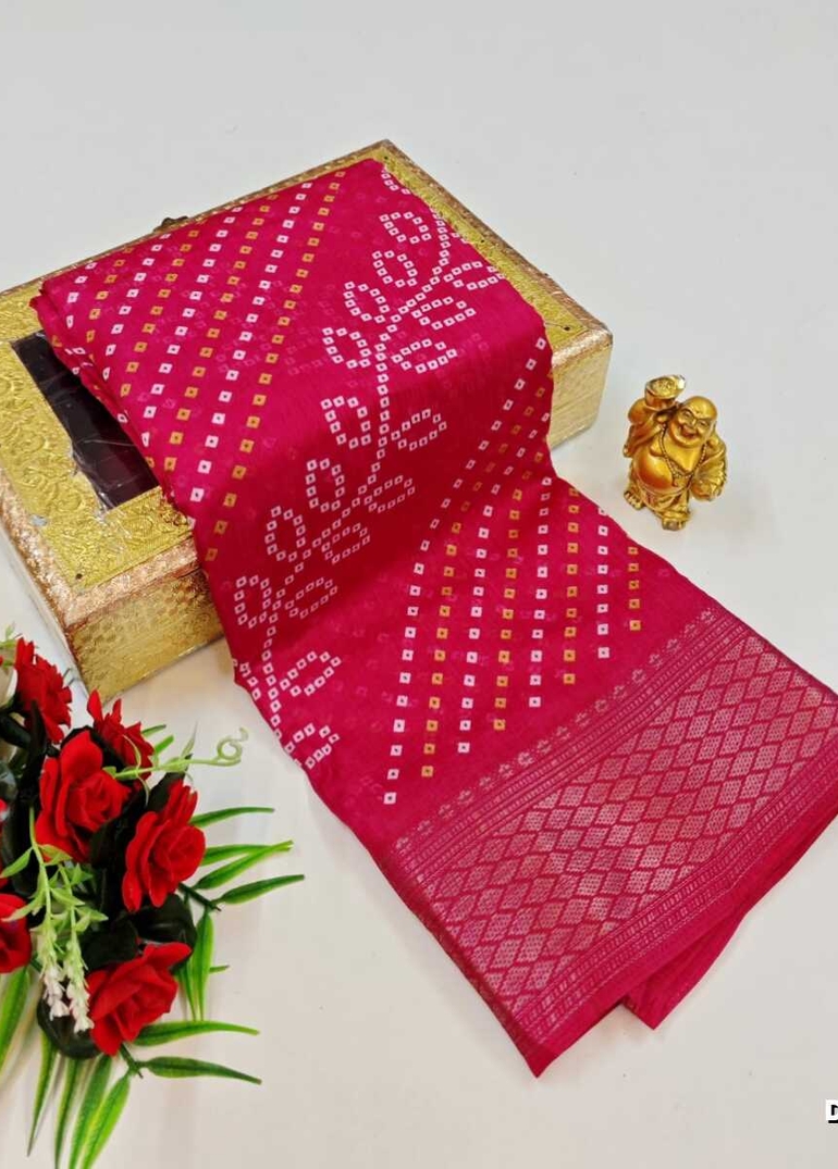 Dailywear cotton sarees premium look lightweight comfortable wear - DARK PINK (1)