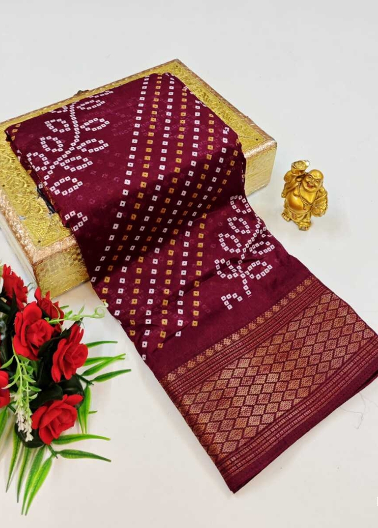 Dailywear cotton sarees premium look lightweight comfortable wear - WINE COLOUR (1)