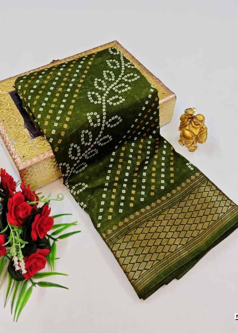 Dailywear cotton sarees premium look lightweight comfortable wear - MEHENDHI GREEN (3)