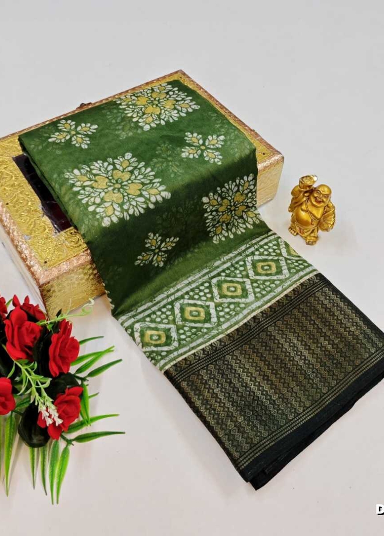 Dailywear cotton sarees premium look lightweight comfortable wear - MEHENDHI GREEN (4)