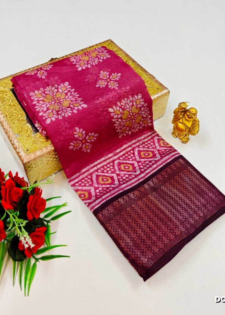 Dailywear cotton sarees premium look lightweight comfortable wear - DARK PINK (2)