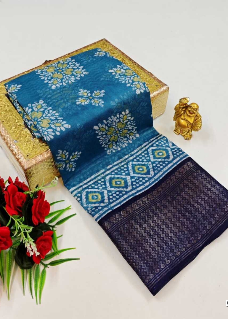Dailywear cotton sarees premium look lightweight comfortable wear - BLUE SHADE (2)