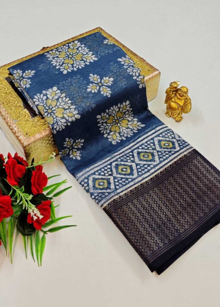Dailywear cotton sarees premium look lightweight comfortable wear - LIGHT BLUE N (1)