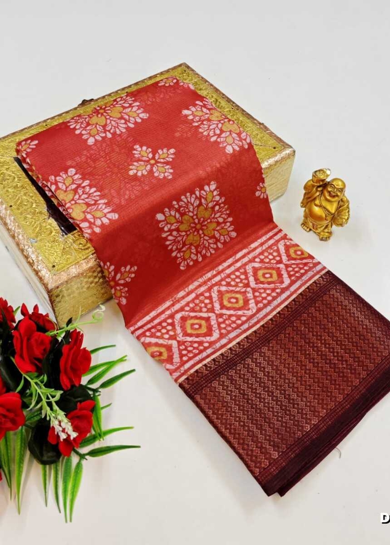 Dailywear cotton sarees premium look lightweight comfortable wear - CORAL COLOUR